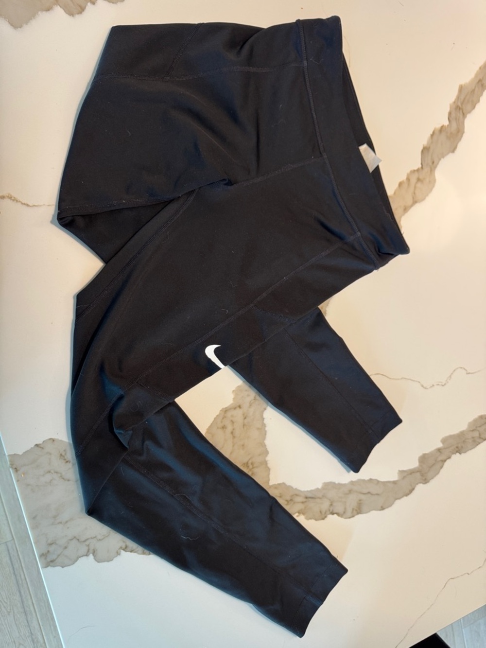 Black Athletic Leggings with Swoosh Detai